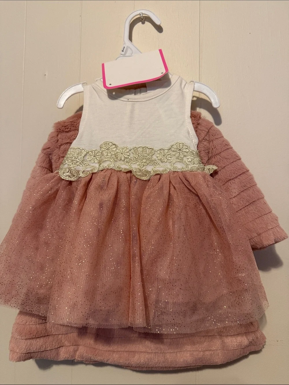 Girls' Pink Faux-Fur Coat with Pearl Buttons